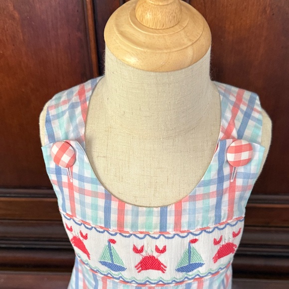 SHRIMP & GRITS Pastel Plaid Top with Crab and Sailboat 3T - Picture 5 of 8
